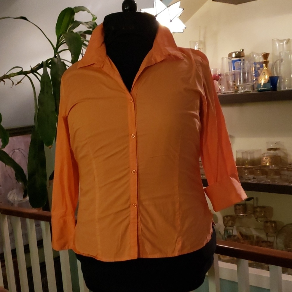 Coldwater Creek Womens Tangerine Button Down Shirt With Long Sleeves